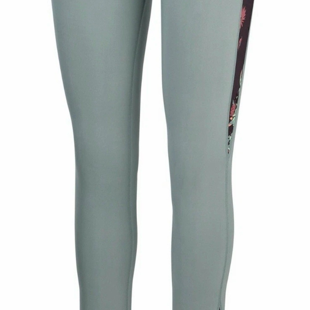 Dakine Women Floral Side Panel Activewear Leggings Sage Green Recycled Polyester